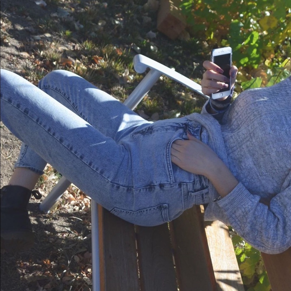 High waisted acid wash jeans